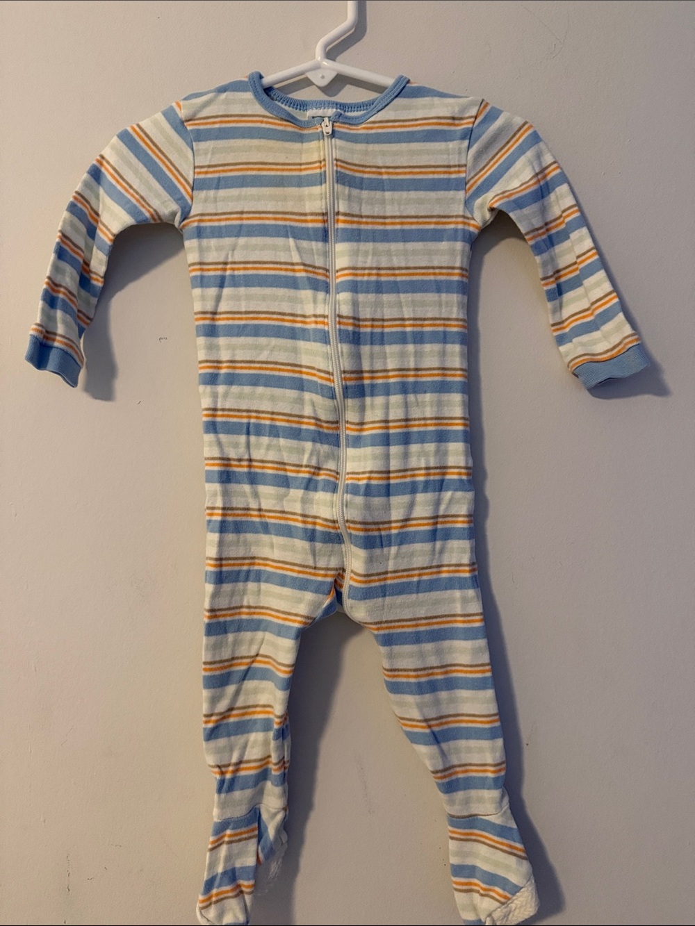Little Me Blue and Yellow Striped Zip-Footed One-Piece